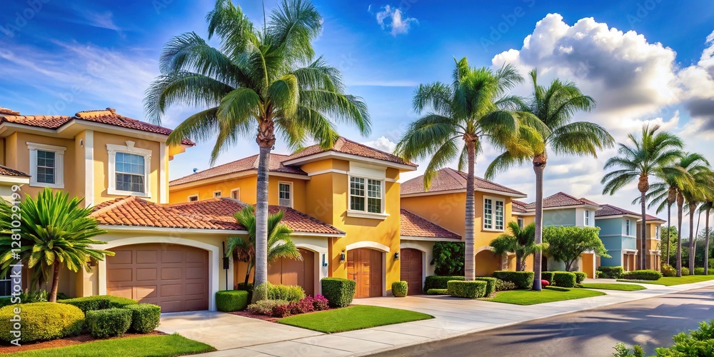 Fototapeta premium South Florida Homes with Palms in Subdivision