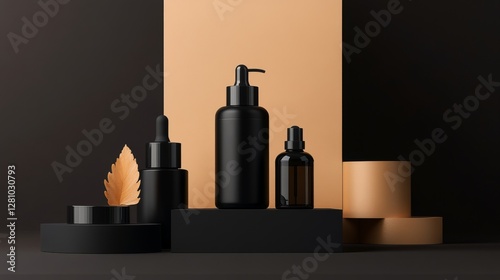 Wallpaper Mural Elegant black and gold skincare product display with minimalist design Torontodigital.ca