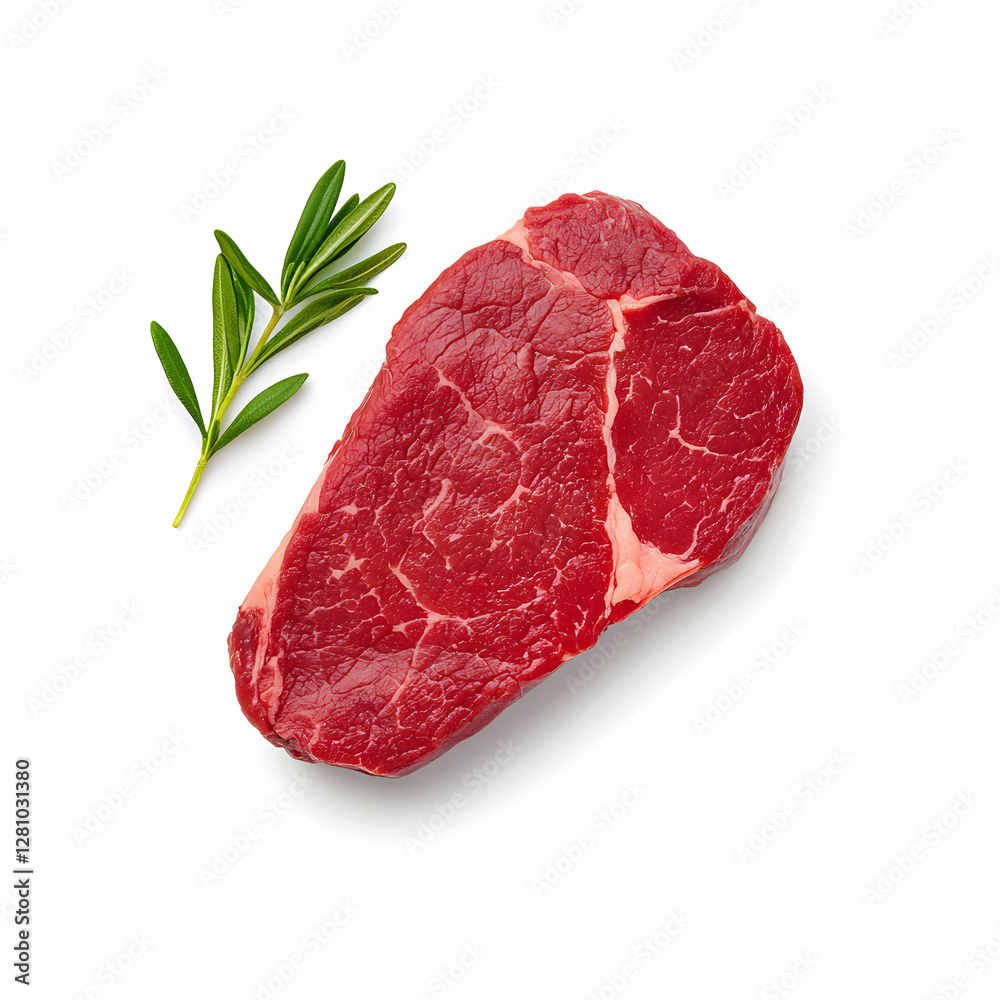 Fresh raw beef ribeye steak top view isolated on white background