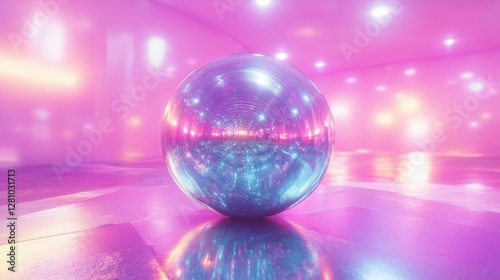 Reflective Sphere in a Pink Neon Room