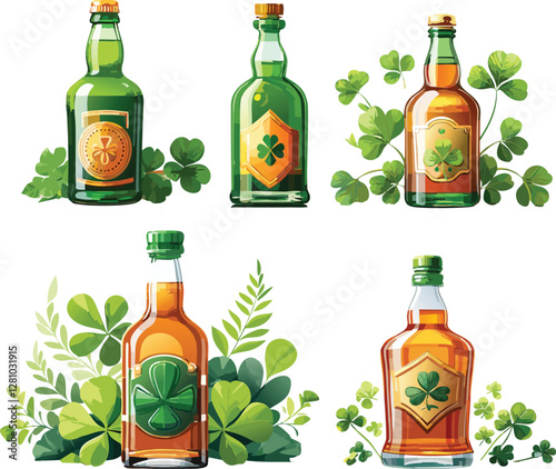  set of beer bottles isolated