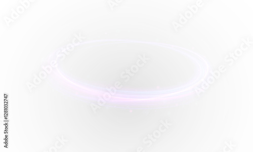 Luminous Circular Light Trail Hovering in a Foggy White Space, Radiating Elegance and Mystery with a Futuristic Glow, Representing Cosmic Motion and Timeless Energy Flow