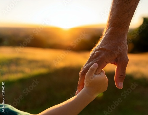 una silueta de una mano niño junto a la mano del padre, concepto del día del padre, con espacio para texto photo