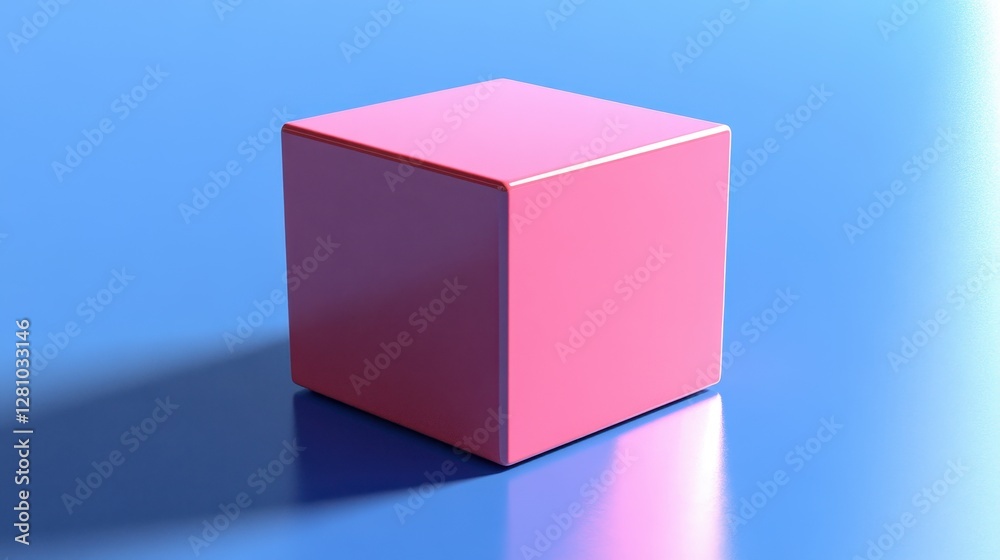 Pink cube on blue background, studio shot, product display Pink cube on blue background, studio shot, product display