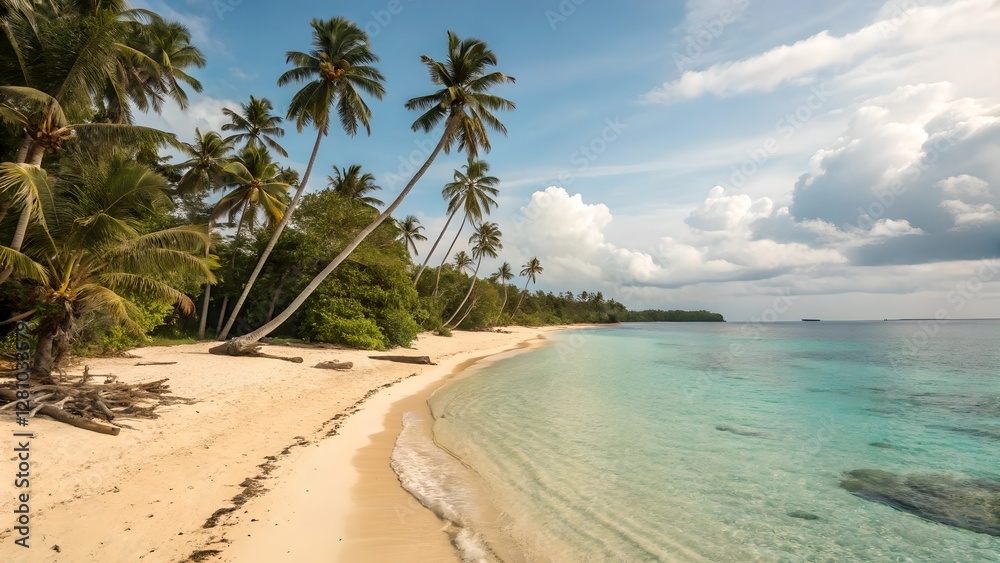 Pristine Tropical Beach Paradise with Lush Palm Trees
