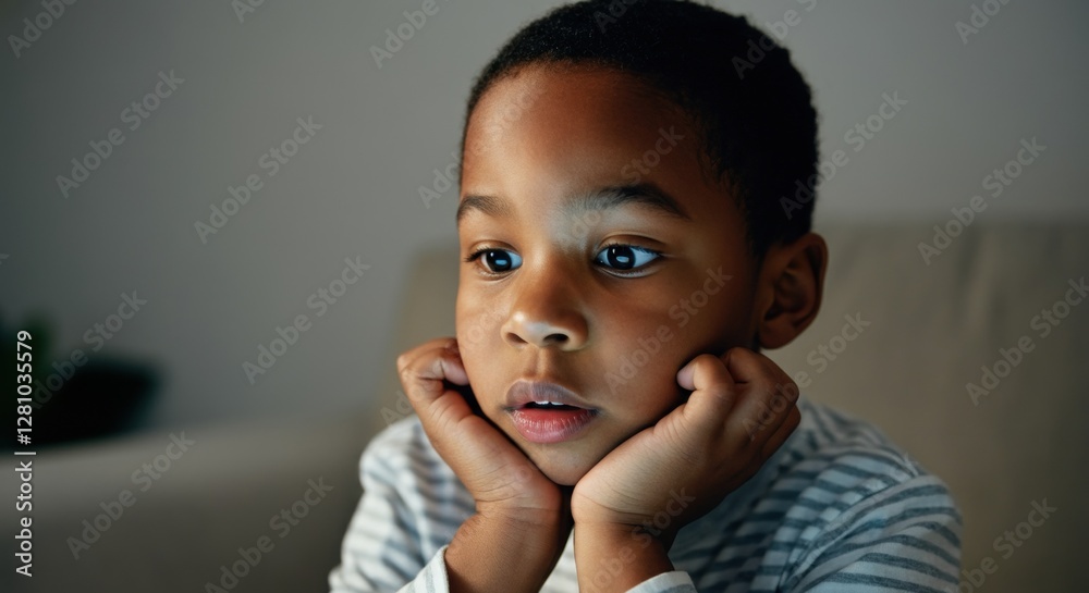Young african child in thoughtful moment indoors Young african child in thoughtful moment indoors