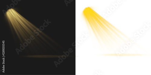 Yellow Light Beam PNG, Warm Golden Spotlight with Soft Glow and Radiating Rays, Theater and Stage Lighting Effect for Performance, Concert, or Cinematic Design, Realistic Shine for Visual Effects.