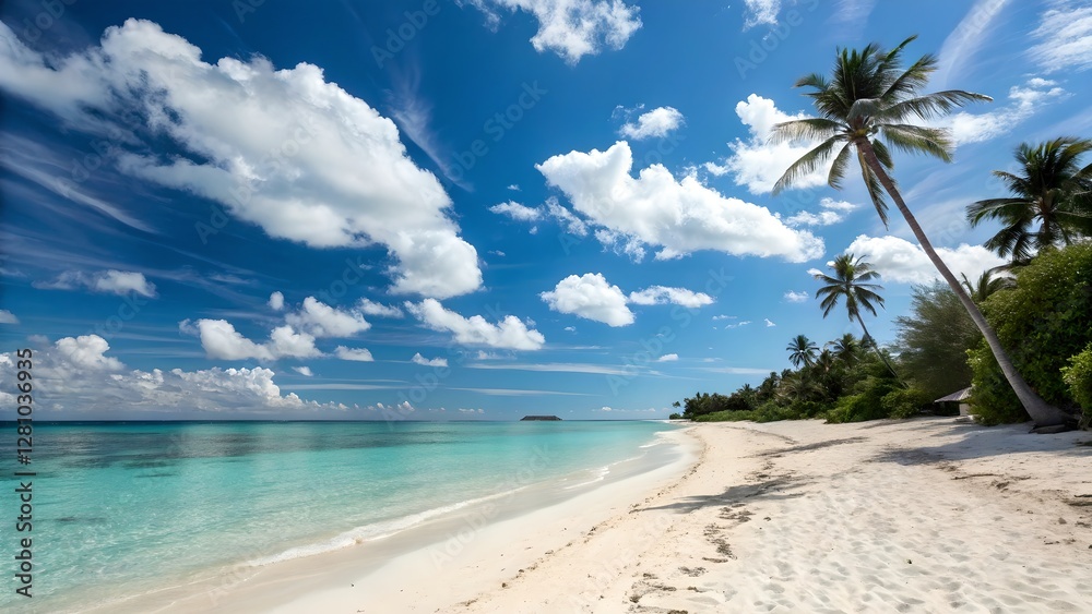 Idyllic Tropical Beach Paradise Under Blue Sky