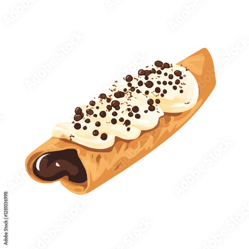 Flat vector cannoli, minimalist design, isolated on a white background.

