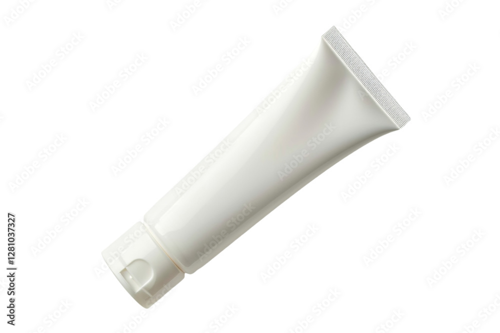 Horizontal view of a white clean tube mockup on a plain transparent backdrop or PNG for beauty type poster or graphic use, Generative AI. Horizontal view of a white clean tube mockup on a plain transparent backdrop or PNG for beauty type poster or graphic use, Generative AI.