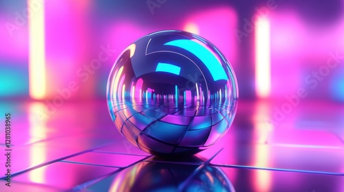 Reflective Sphere in Vibrant Neon Light Setting