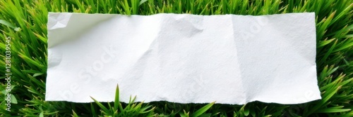 Wrinkled white paper on grassy texture, nature scene, botanical, old, subtle