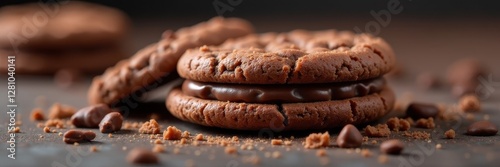 Crushed chocolate sandwich cookies, crumbs scattered , grain, delicious, filling