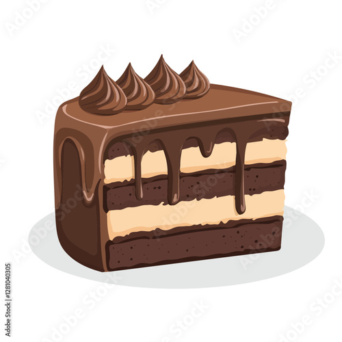 Flat vector chocolate cake, minimalist design, isolated on a white background.

