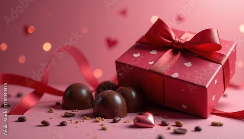 Elegant chocolate box, ribbon, hearts; rich dark and milk chocolates , quality, chocolate
