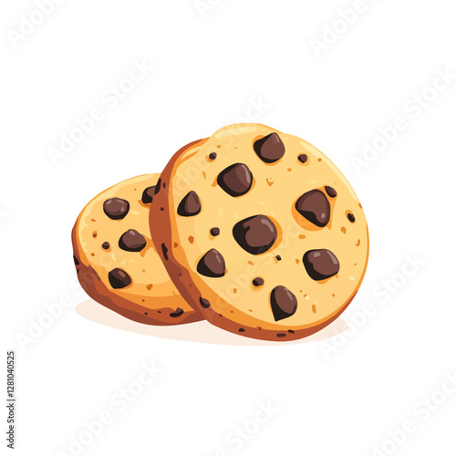 Flat vector chocolate chip cookies, minimalist design, isolated on a white background.


