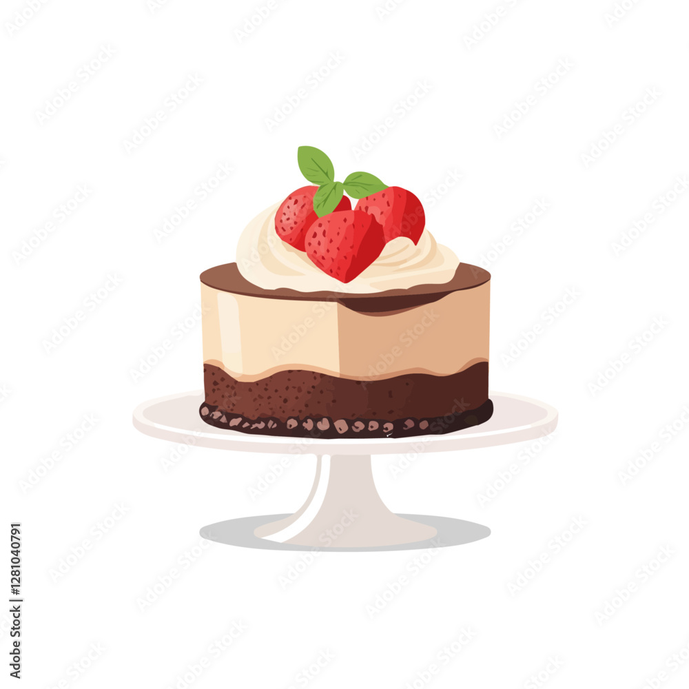 Flat vector chocolate mousse cake, minimalist design, isolated on a white background.
Flat vector chocolate mousse cake, minimalist design, isolated on a white background.