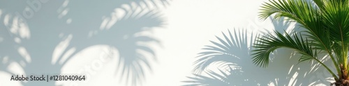 Palm shadows dappled on minimalist white architecture , sea, wallpaper