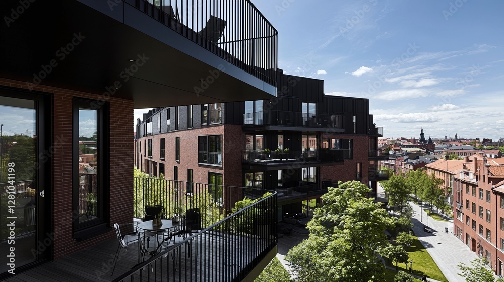 Obraz premium The fusion of eco architecture, green trees, and apartment buildings showcases the perfect balance between nature and modernity