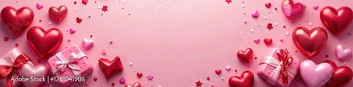 Vibrant hearts, gifts, and sweets pattern Valentine's Day backdrop , design, sweet