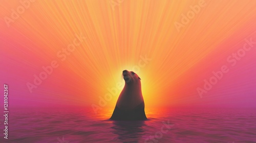 Majestic seal silhouetted against vibrant sunset radiating warm