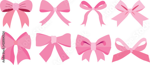 Set of pink bow ribbons on white background. pink bow collection vector stock illustration
