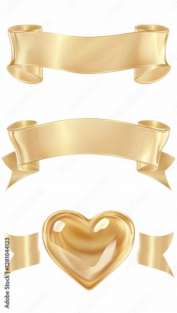 Isolated against a transparent background is a set of curly gold ribbons for Christmas and birthday presents