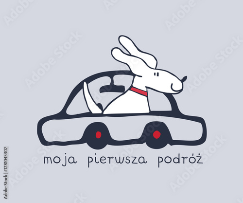 Cute Dog Driving a Car on a Light Gray Background
