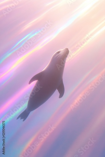 Graceful seal swims beneath shimmering light, creating tranquil