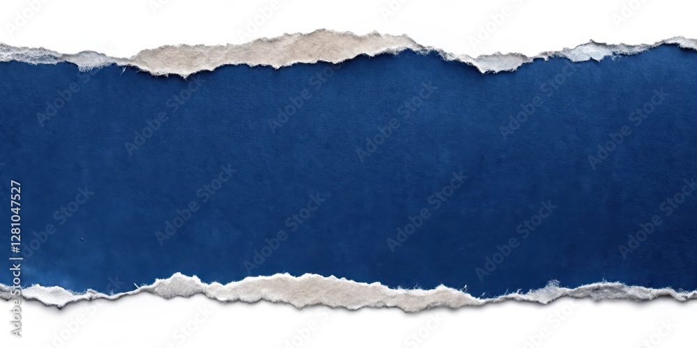 Ripped dark blue paper edge with a scattering of white dust and faint creases on the surface