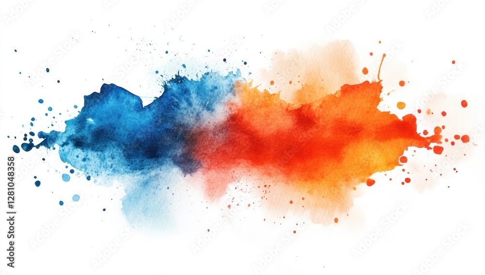 Fototapeta premium Abstract watercolor painting in blue and orange.
