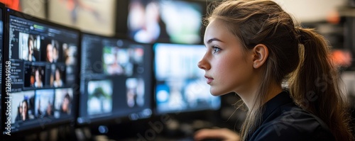 Female Designer Working On Multiple Computer, Generative AI