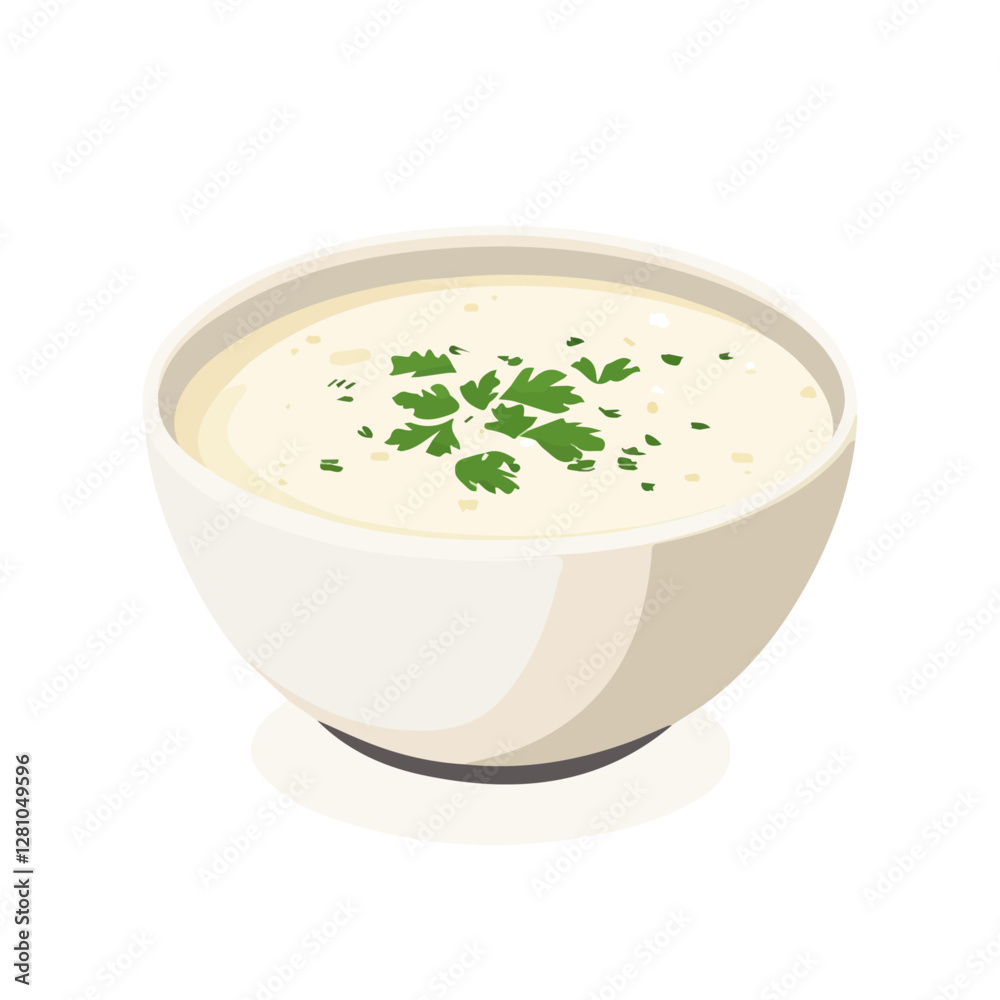 Flat vector clam chowder, minimalist design, isolated on a white background.
Flat vector clam chowder, minimalist design, isolated on a white background.