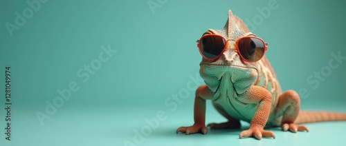 Chamaleon  exploring a neon-lit cityscape, retro-futuristic aesthetic, glowing accents, vector illustration, dynamic perspective, urban vibe.