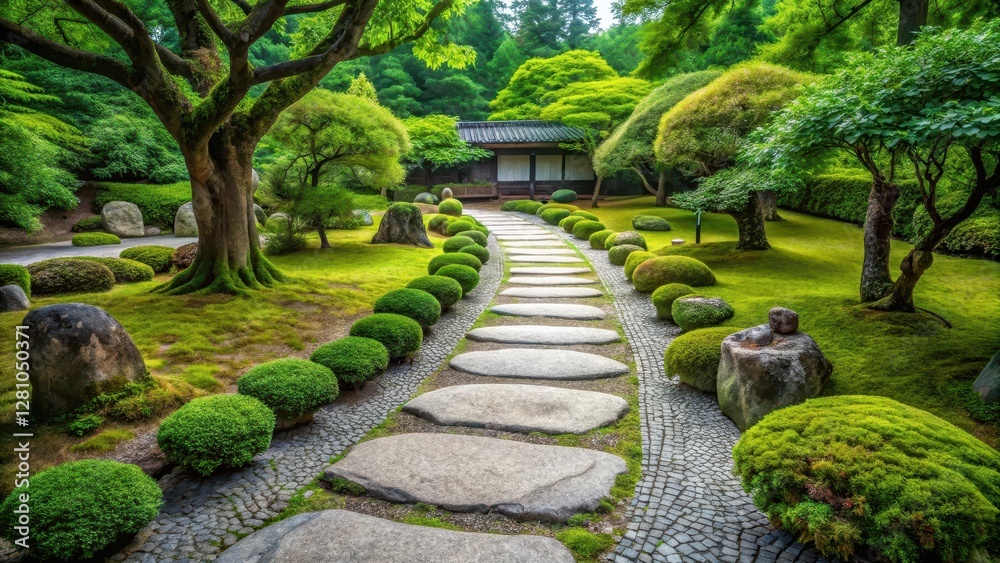 Minimalist stone pathway in a serene Japanese Zen garden with moss and small trees , nature, stone path, nature, stone path Minimalist stone pathway in a serene Japanese Zen garden with moss and small trees , nature, stone path, nature, stone path