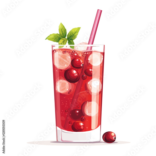 Flat vector cranberry spritzer, minimalist design, isolated on a white background.

