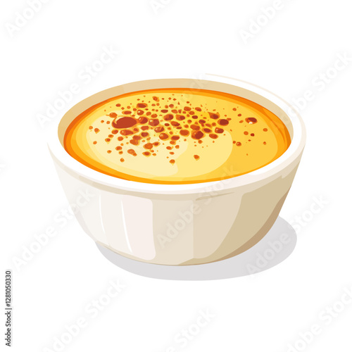 Flat vector crème brûlée, minimalist design, isolated on a white background.

