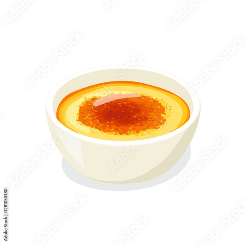 Flat vector crème brûlée, minimalist design, isolated on a white background.

