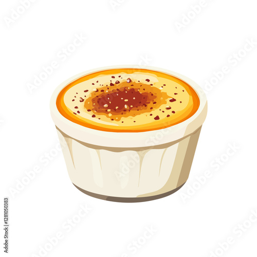 Flat vector crème brûlée, minimalist design, isolated on a white background.

