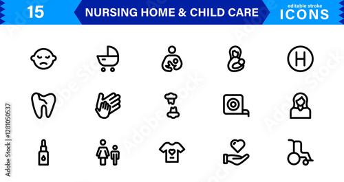 Nursing and Child Care Icon Set. Professional Vector Icons for Healthcare, Pediatrics, and Baby Care Designs