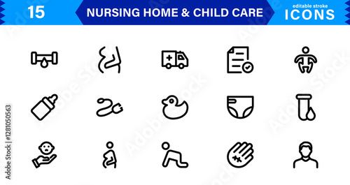 Nursing and Child Care Icon Set. Professional Vector Icons for Healthcare, Pediatrics, and Baby Care Designs