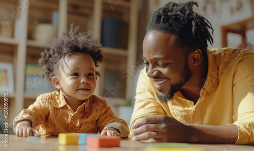Professional African-American language teacher, engaged with a preschooler, free space, Generative AI