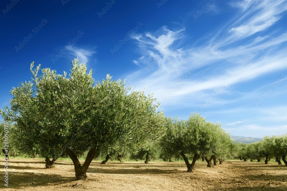 Dramatic sky serves as the backdrop for a scenic view of an olive orchard located in Provence, south of France Dramatic sky serves as the backdrop for a scenic view of an olive orchard located in Provence, south of France