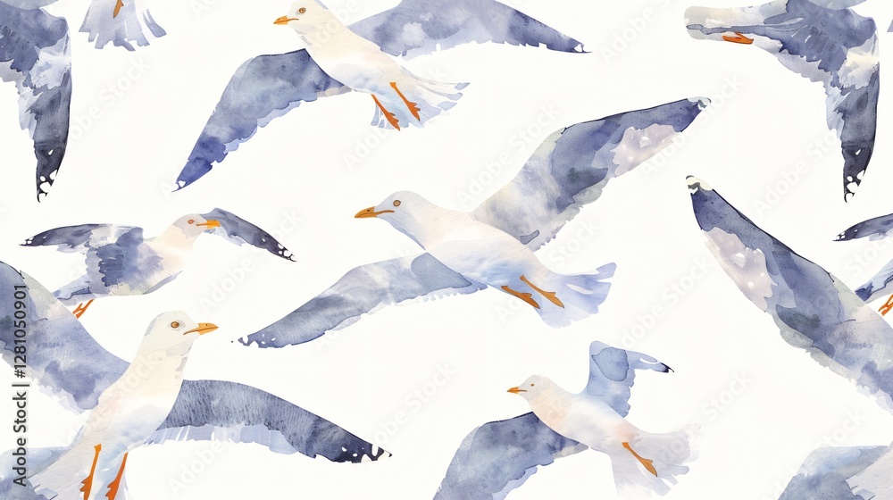 Obraz premium Watercolor Seagull Pattern Illustration for Textiles and Wrapping Paper