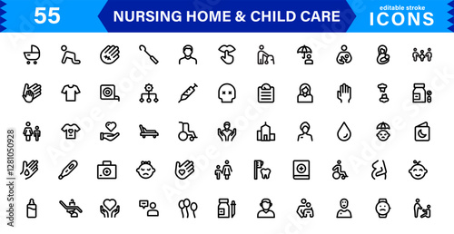 Nursing and Child Care Icon Set. Professional Vector Icons for Healthcare, Pediatrics, and Baby Care Designs