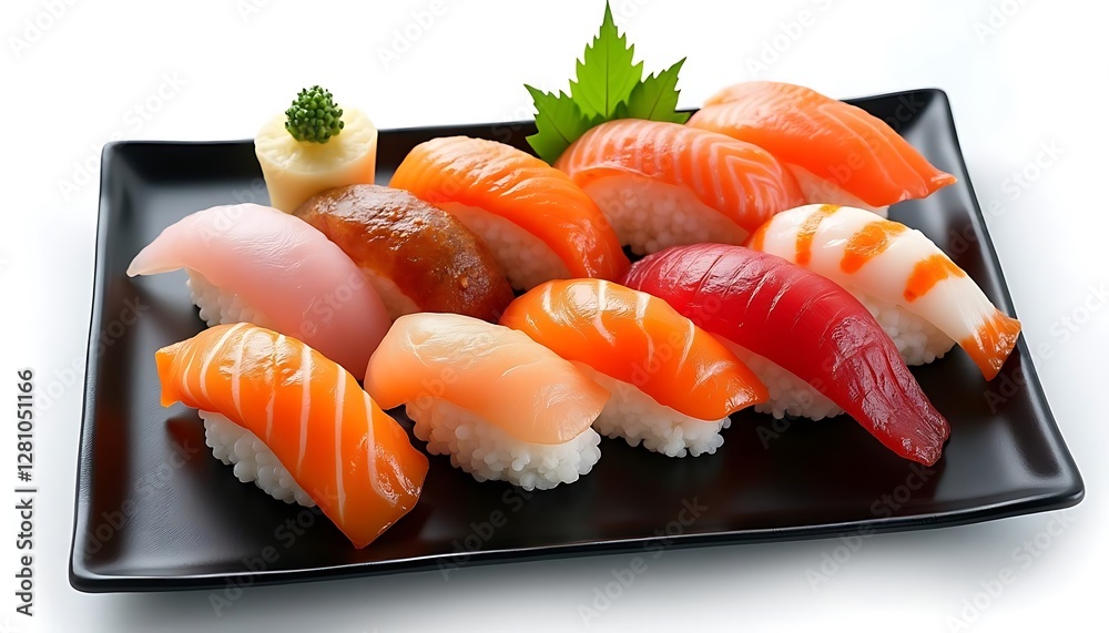 A delectable assortment of sushi, showcasing a vibrant array of colors and textures. Prepared with precision, the nigiri pieces highlight the freshness and quality of the ingredients. A delectable assortment of sushi, showcasing a vibrant array of colors and textures. Prepared with precision, the nigiri pieces highlight the freshness and quality of the ingredients.