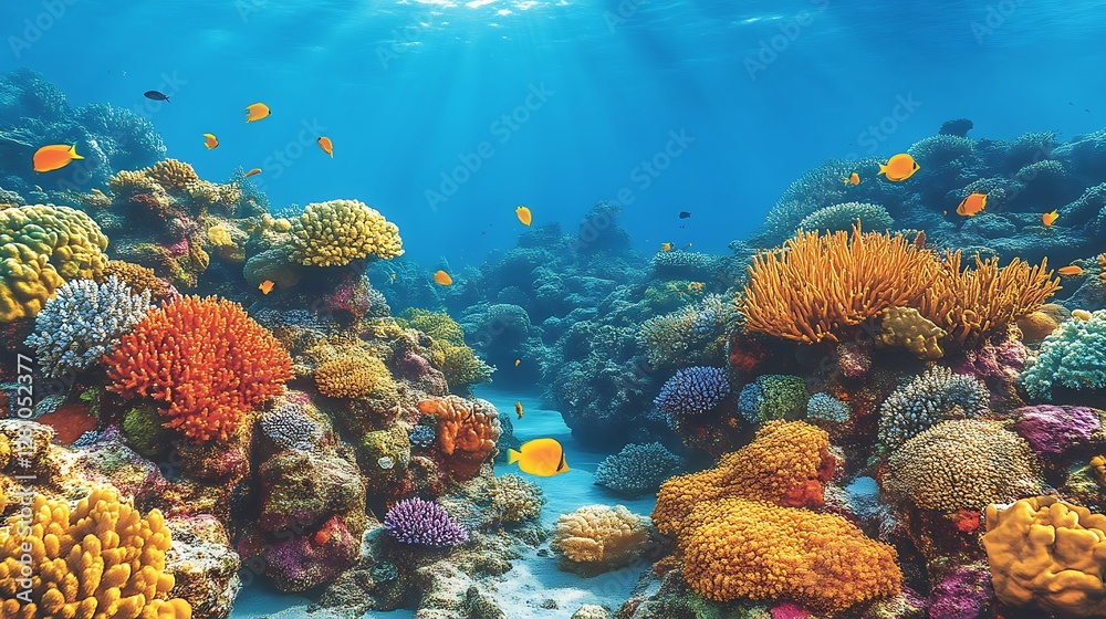 Naklejka premium Vibrant Coral Reef Ecosystem With Colorful Fish