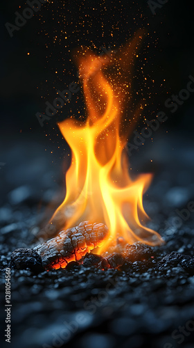 Bonfire Fire flames isolated on black background
