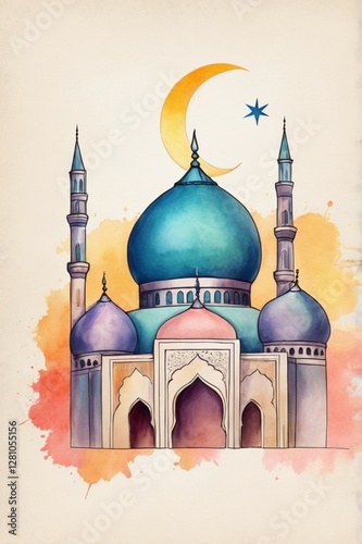 Illustrative Ramadan Kareem Silhouette Mosque Background in Elegant and Minimalist Style for Festive and Spiritual Celebrations