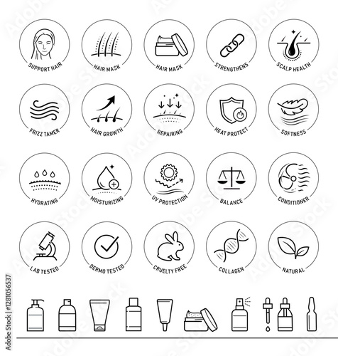 Hair care set icons. The outline icons are well scalable and editable. Contrasting elements are good for different backgrounds. EPS10.	